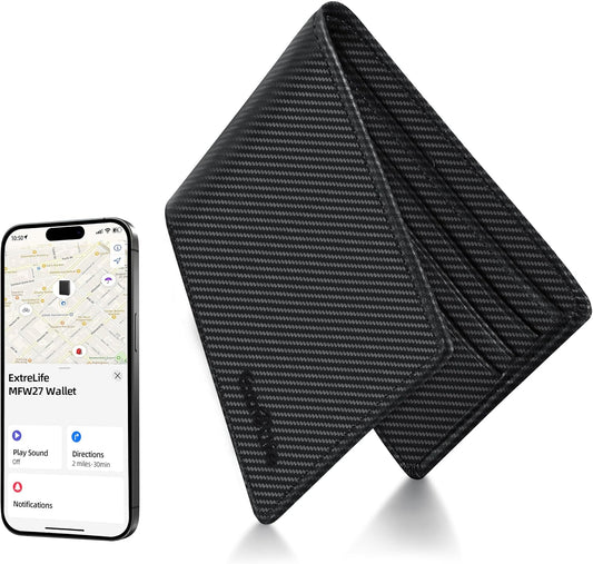 Wallet for Men, Built-in Bluetooth Tracker with Apple Find My (iOS Only), RFID Blocking Bifold Mens Air Tag Wallet with GPS Tracker, Rechargeable Wallets Finder, Gift for Him, Carbon Black