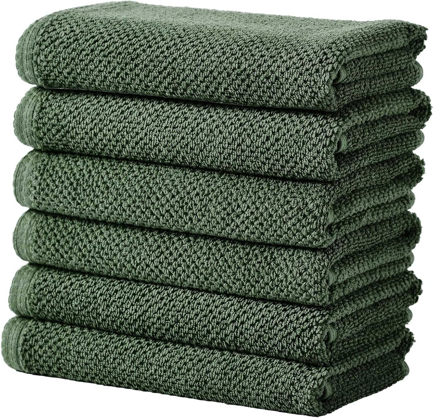 Green Hand Towels - 100% Cotton 6 Pack 26x16 Hand Towel Set - Absorbent, Quick-Drying, Durable Towels for Handroom Decor - Low-Twist, Two-Ply Fibers (Forest Green)