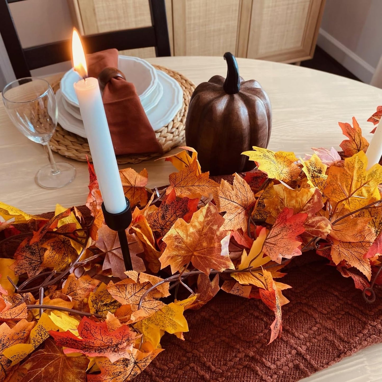 CQURE 9 Pack Fall Leaf Garland, Total 53.1Ft Artificial Fall Vines Autumn Garland Fall Maple Leaves Thanksgiving Decor for Home Wedding Fireplace Christmas