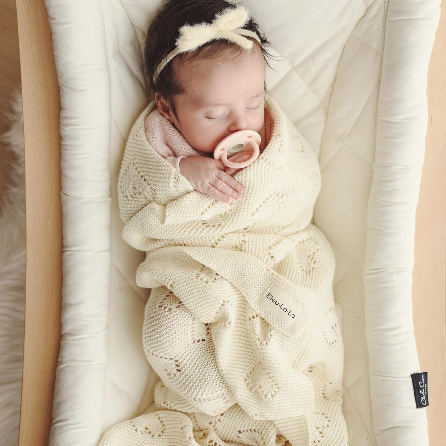 100% Cotton Unisex Heart Knit Swaddle Luxury Baby Blanket for Girls and Boys - Soft Warm Cozy Swaddling Receiving Stroller Crib Blanket for Newborns Infants Toddlers (Ivory, 0-2 Years)