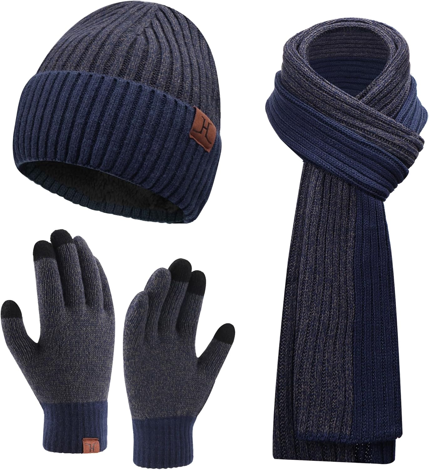 FZ FANTASTIC ZONE Mens Winter Knit Hat Beanie Long Neck Scarf Touchscreen Gloves Set Fleece Skull Caps Gifts for Men Women