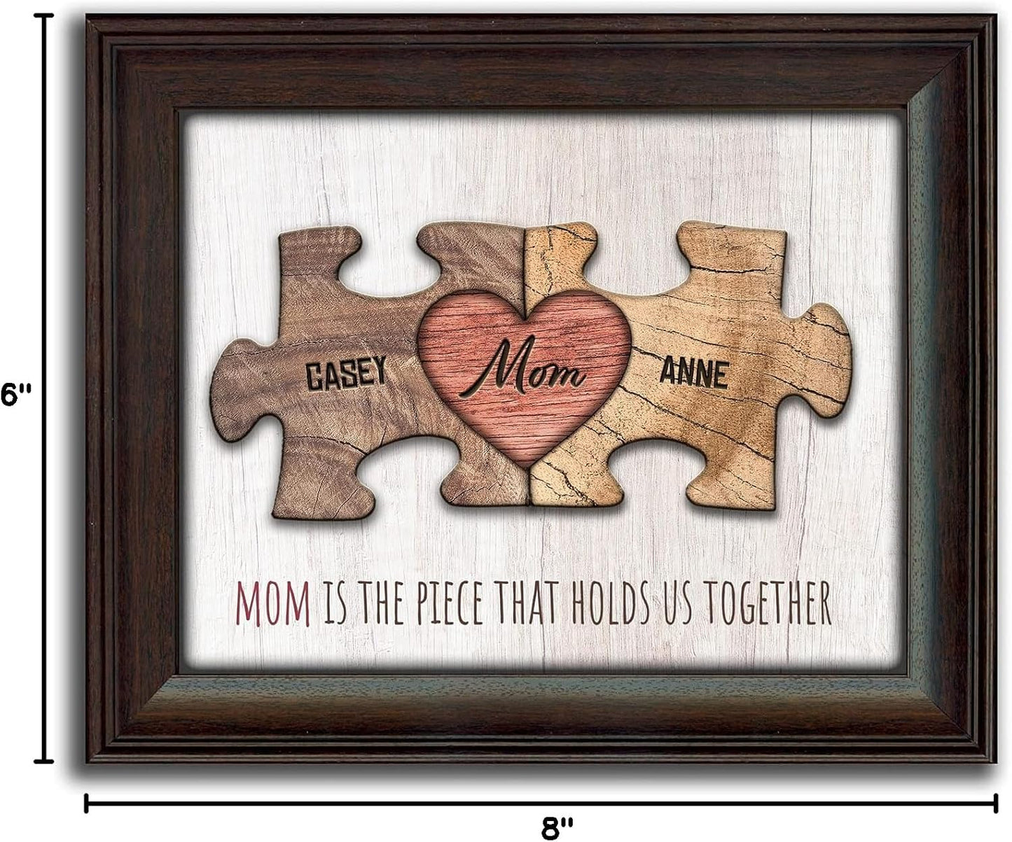 Personal-Prints MOM & Children Personalized HEART Puzzle Wall Art | Unique Customized with up to 8 Names | Mother’s Day, Birthday or Christmas Gift (13"x16" Framed Paper Print, 2 Children)