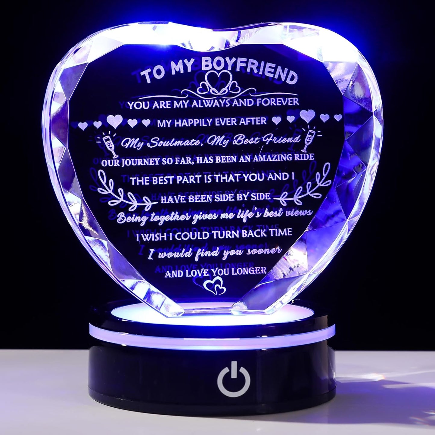 YWHL Gifts for Boyfriend with Colorful LED Base Unique Birthday Gift Ideas from Girlfriend Romantic Heart Crystal Keepsakes to My Anniversary Christmas Valentine Day Clear 4.33*3.74*.1.18