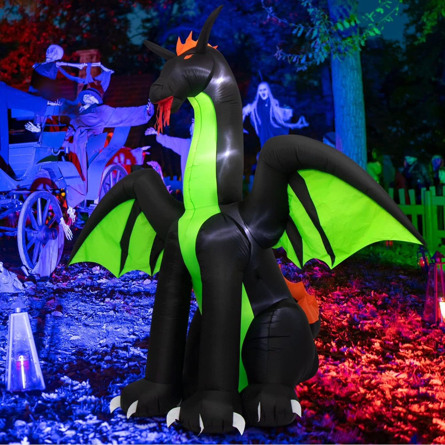 Halloween Inflatables 9FT Giant Inflatable Dragon Halloween Decorations with Wings, Built-in LEDs Halloween Blow Up Yard Decorations for Outdoor Indoor Party Garden Lawn Decor