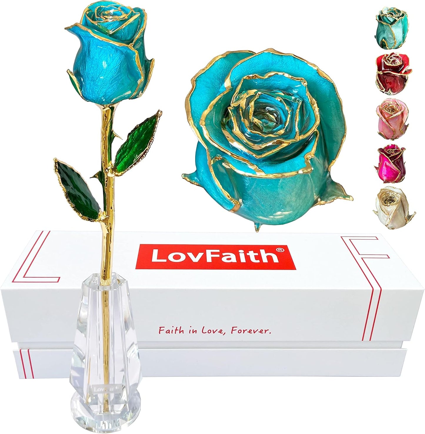 Valentine Gift Real Rose Dipped 24K Gold with Crystal Stand, Best Anniversary Rose Gift for Her Wife Mother Birthday Christmas (A3. Deep Teal Blue -Original Rose)
