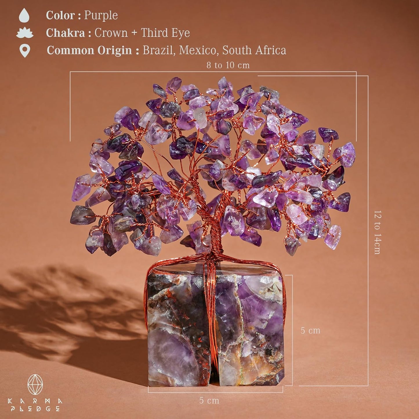 Crystal Tree of Life for Home and Office Decor, Handmade Raw Crystal Base Amethyst Chakra Healing Crystal Tree for Positive Energy, Money, Good Luck, Christmas Décor, Birthday Gifts for Women