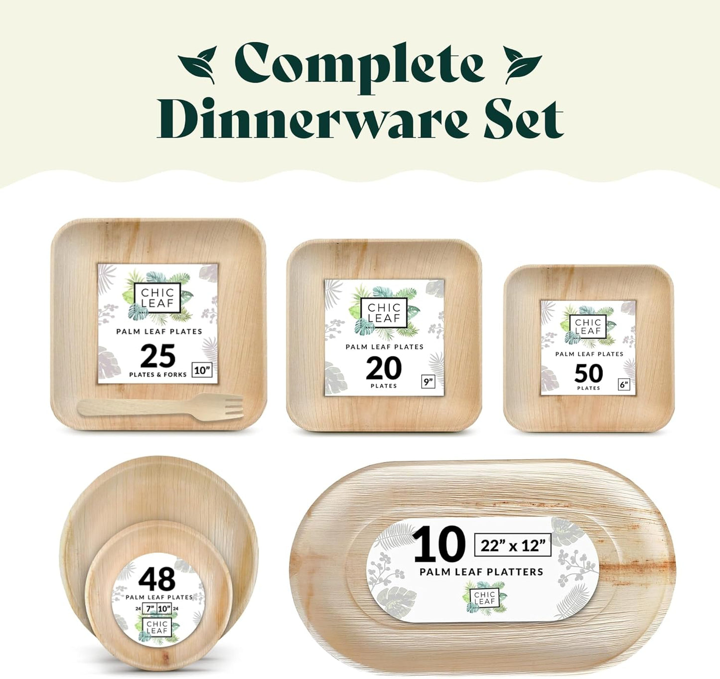 Chic Leaf Compostable & Biodegradable Palm Leaf Disposable Bamboo Plates | Disposable Party Plates for Appetizers - Party Supplies (6'' - 20 Pack)