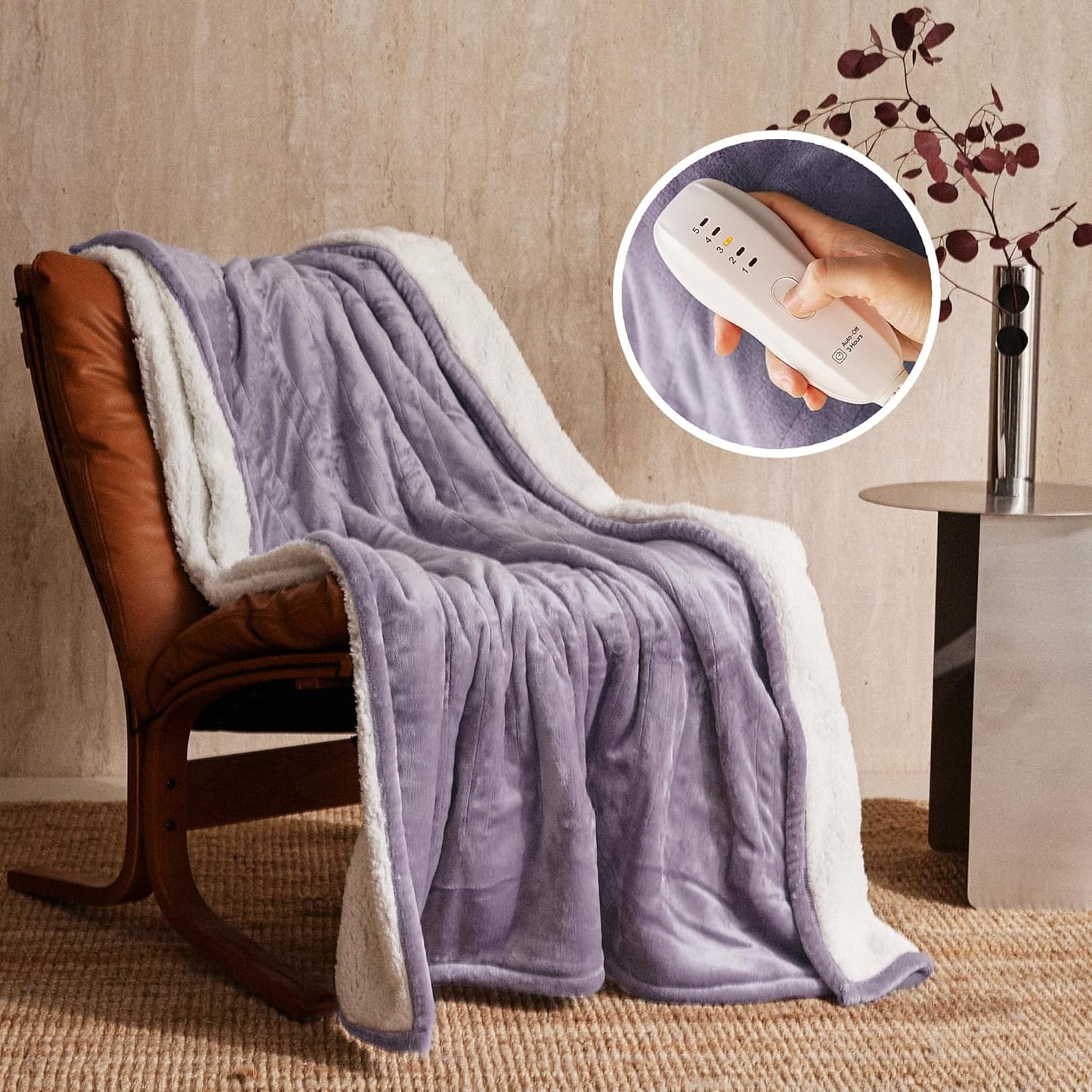 JET'S HOME Heated Blanket 50"x60" - ETL Certified Flannel Electric Blanket Machine Washable Heating Throw with 5 Heating Levels 3 Hours Auto-Off Overheating Protection Gift for Women (Purple)
