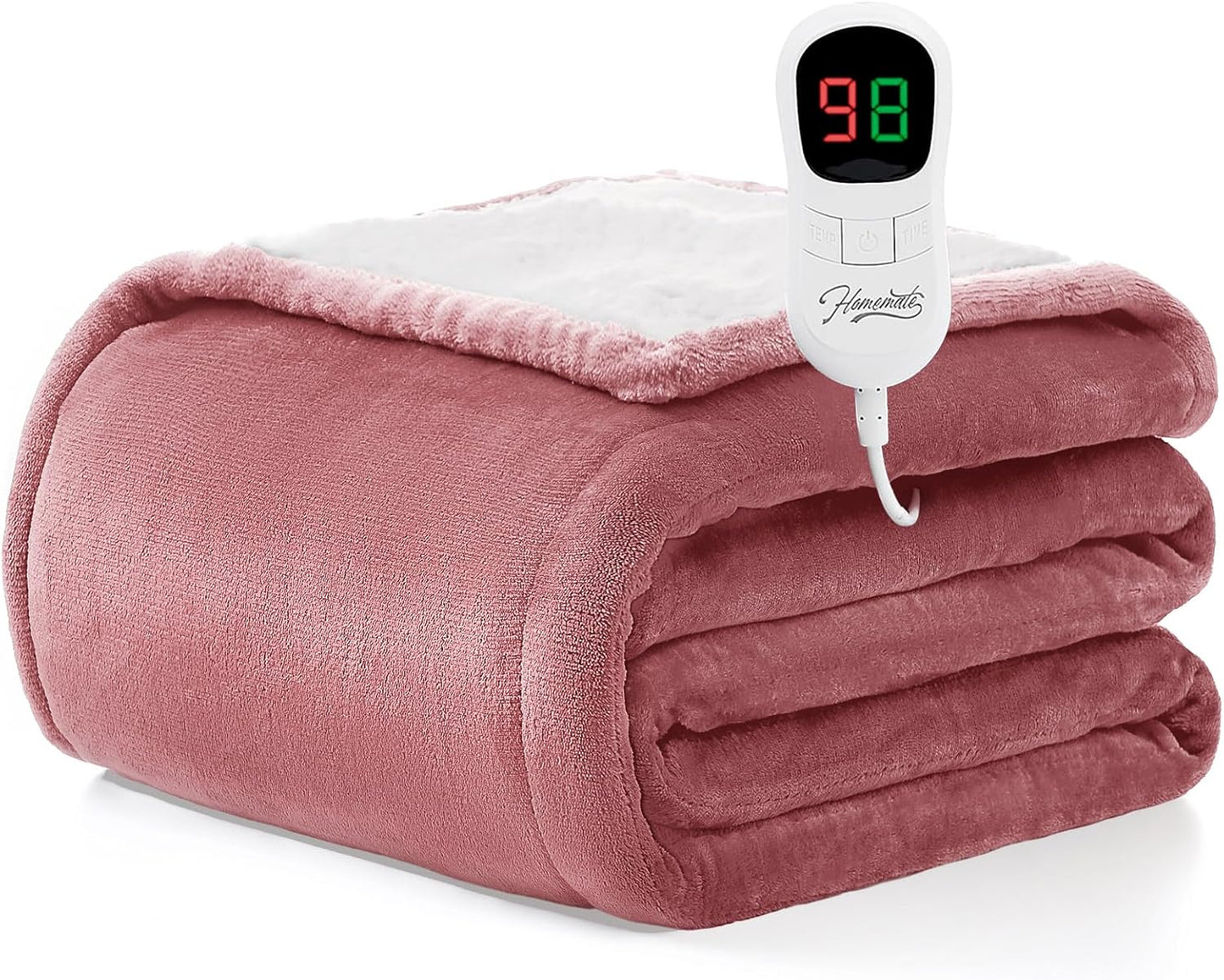 Homemate Electric Heated Blanket Twin Size - 62"x84" Heating Blanket Twin Size 1/2/4/6/8 Hours Auto-Off 10 Heat Level Over-Heat Protection Flannel Sherpa ETL Certification