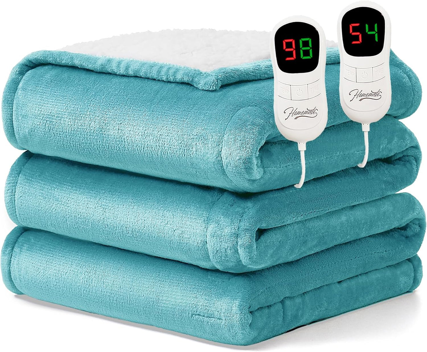 Homemate Electric Heated Blanket King Size - 100"x90" Heating Blanket King Size Dual Control 1/2/4/6/8 Hours Auto-Off 10 Heat Level Over-Heat Protection Flannel Sherpa ETL Certification