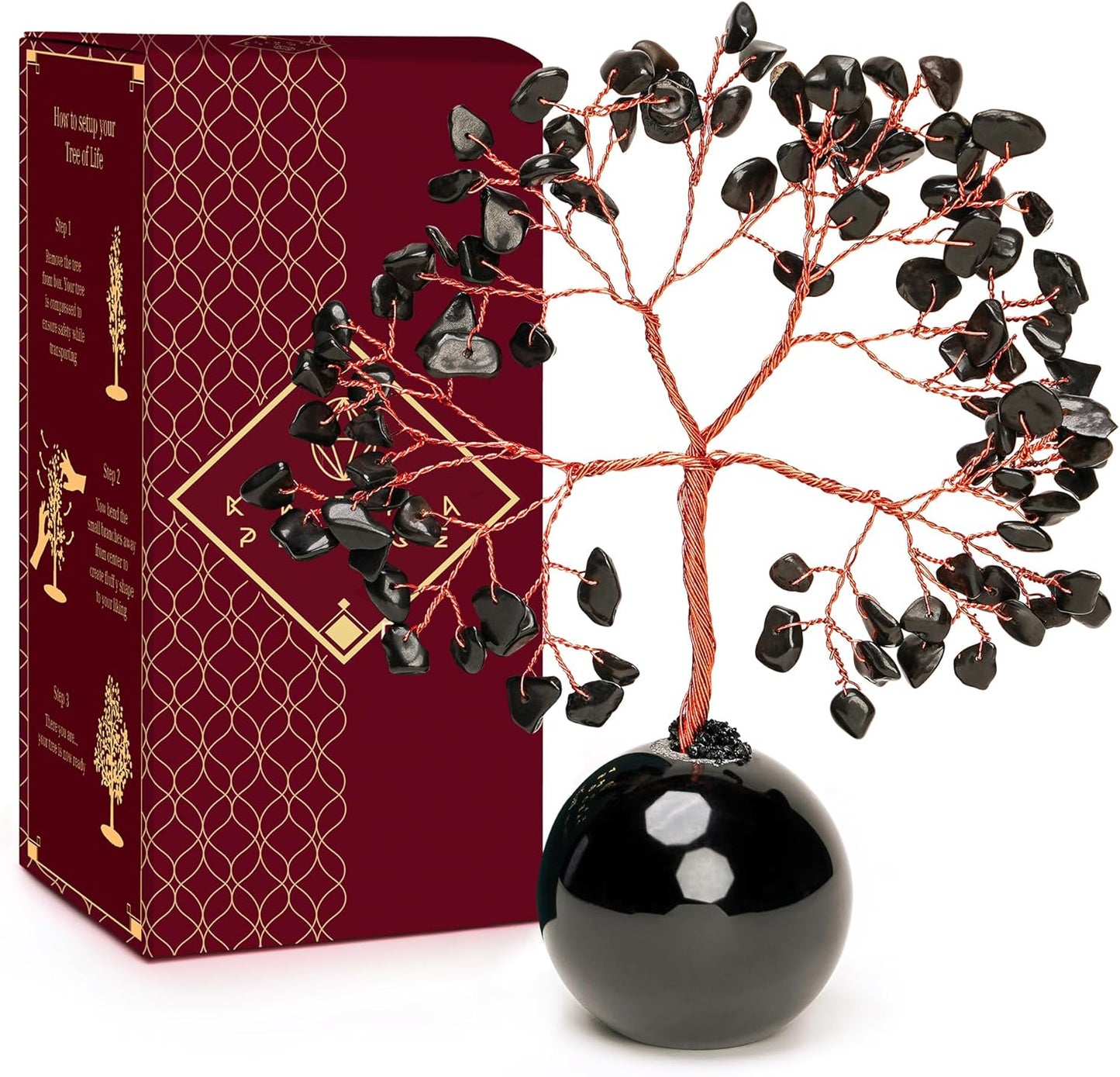 Crystal Tree of Life Birthday Gifts for Women, Mom Black Obsidian Healing Crystals Tree for 7 Chakra Balance, Reiki Healing, Positive Energy, Good Luck, Money, Meditation, Home and Office Desk Decor