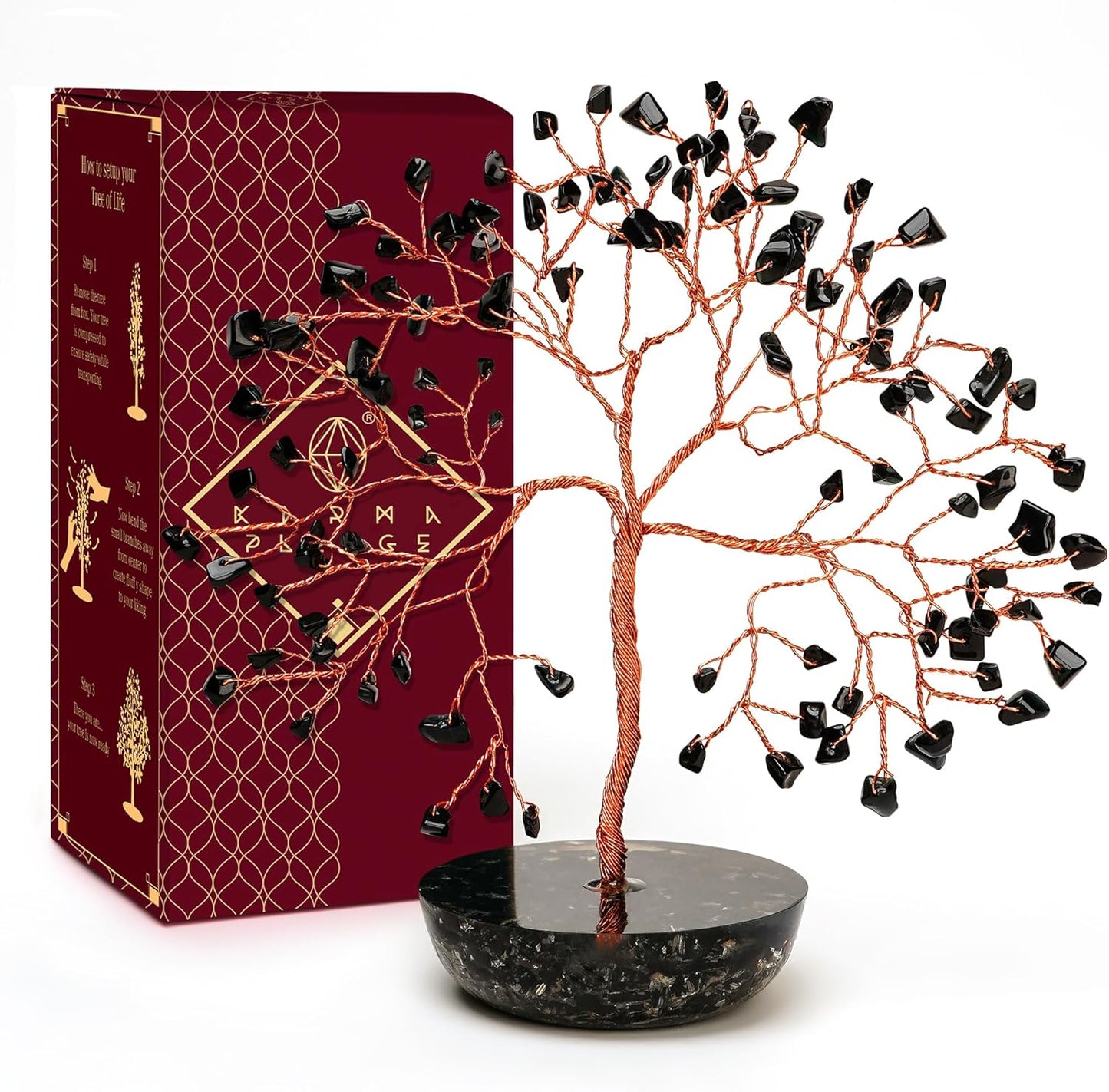 7 Chakra Black Obsidian Crystal Tree of Life Positive Energy & Good Luck, Money, Feng Shui Decor, Home and Office Desk Decoration, Spiritual Gifts for Women, for Dad