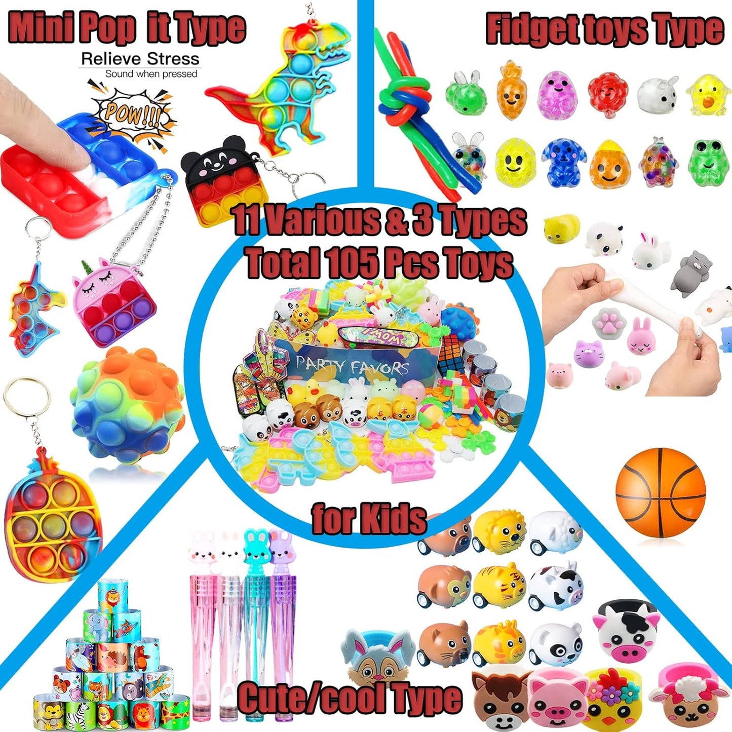 105 PCS Assortment Party Favors Toys for kids, Premium Mini Ctue Favors for All Ages kids Grils,Prize Box Toys,Goody Bag Fillers,pinata stuffers,Carnival Prizes for Boys and Girls 4-10
