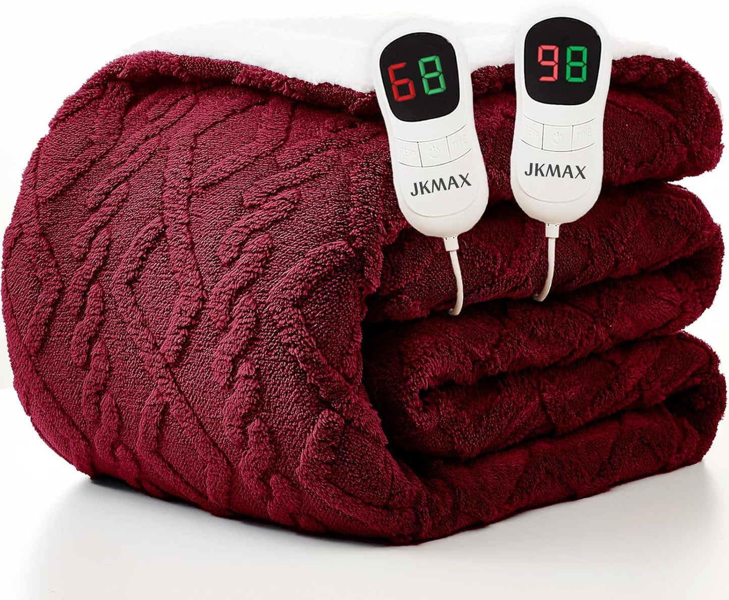 JKMAX Heated Electric Blanket King Size-100"x90" Heating Blanket with 10 Heating Levels & 5 Time Settings Over-Heat Protection,Winter Warmer for Adults with ETL Certification(Red)