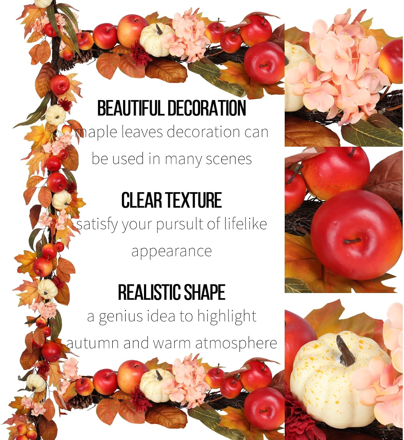 Fall Garland with Pumpkins, Artificial Maple Leaves, Pinecones, Apples & Flowers – 5.6ft Autumn Harvest Garland for Fireplace Mantel, Doorway, Table, Thanksgiving Decor (1 Pack)