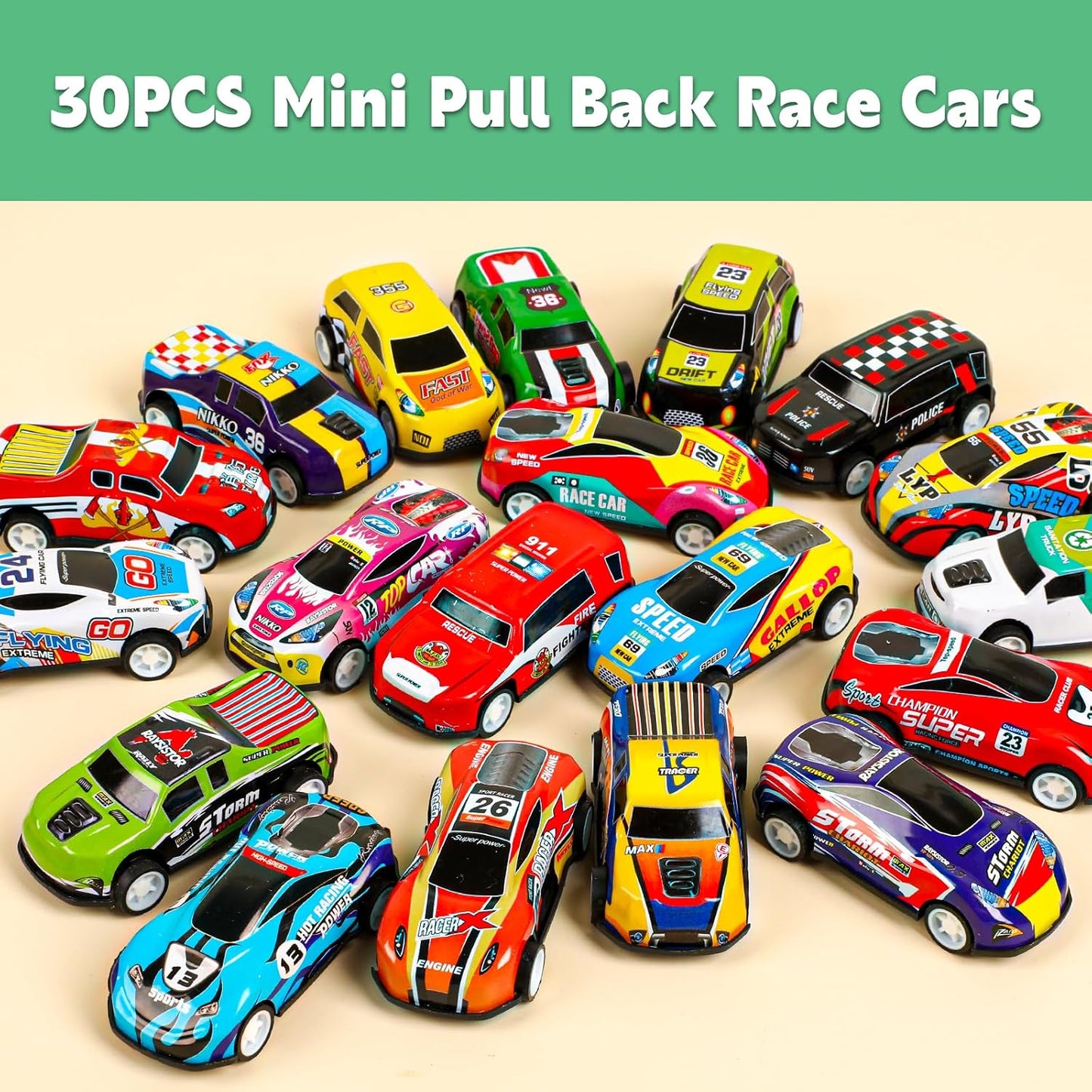 AZEN 24 Pcs Pull Back Cars Party Favors for Kids 4-8 8-12, Mini Vehicles Toy Bulk, Party Favor Race Cars Toys, Goodie Bag Stuffers for Birthday Party