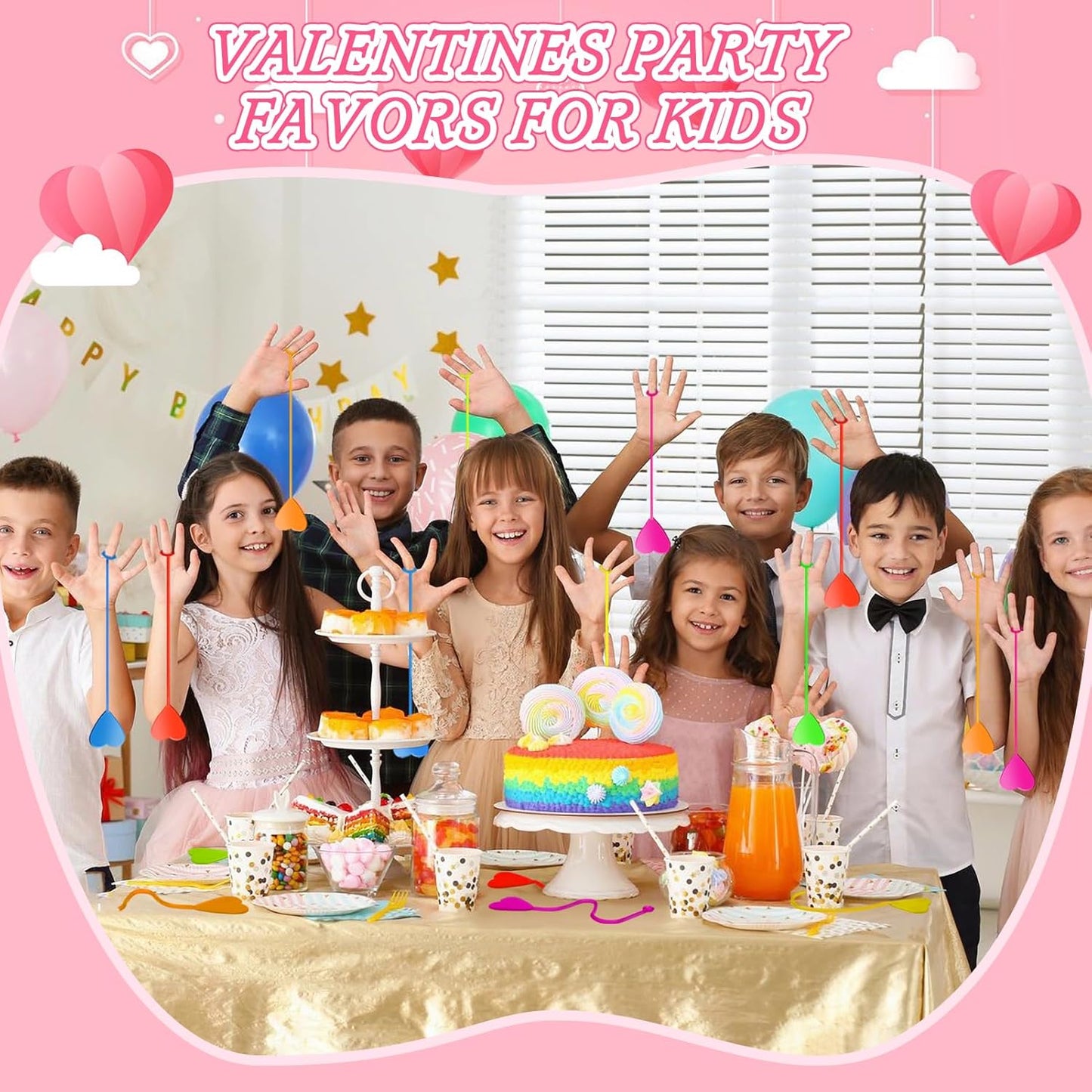 Valentines Sticky Hands Bulk 48PCS Valentines Day Gifts for Kids Classroom Prizes Valentines Party Favors for Kids Stretchy Heart Sticky Hand Toy Valentines Day Goodie Bag Stuffers Kid Party Supplies