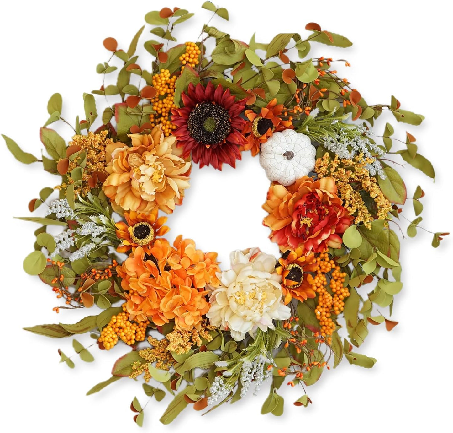 Fall Wreaths for Front Door Outside 23 Inch Fall Wreath with Peonies, Sunflowers & Pumpkins – Outdoor Autumn Wreath for Thanksgiving Halloween & Harvest Decor