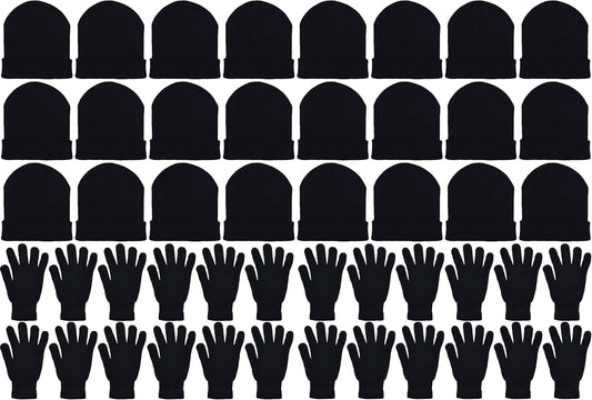 48x Winter Beanies & Gloves Combo Pack, Bulk Pack for Men Women, Warm Cozy Gift