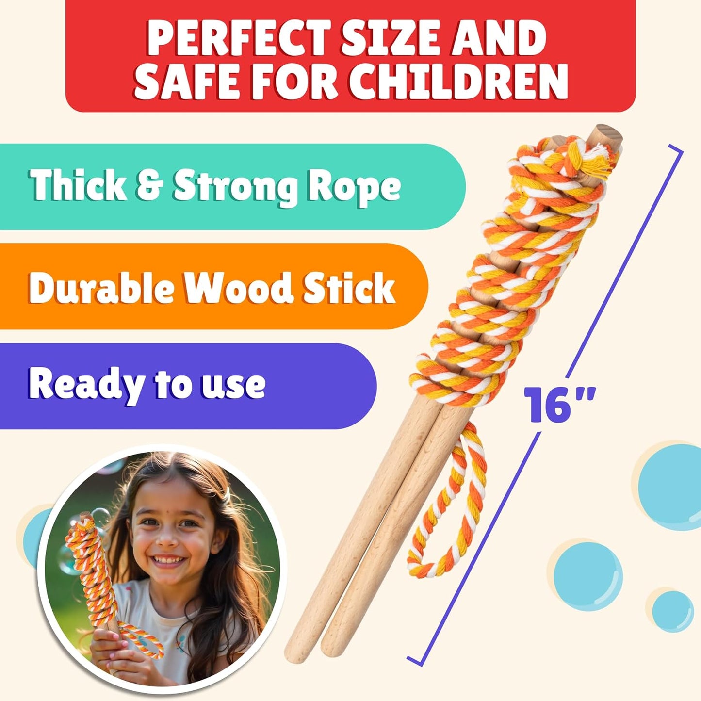Giant Bubble Wand, Big Bubble Wand, Huge Rope, 2 Pack Giant Bubble Wooden Wands & 256 Ounces Bubble Mix Concentrate Refill, Party Outdoor Summer Toys Activities for Kids Boys and Girls Kit