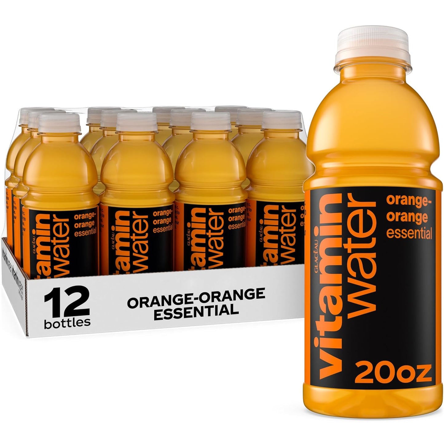 vitaminwater Essential Orange-Orange, Flavored Water Beverage, 20 fl oz Bottles, 12 Pack