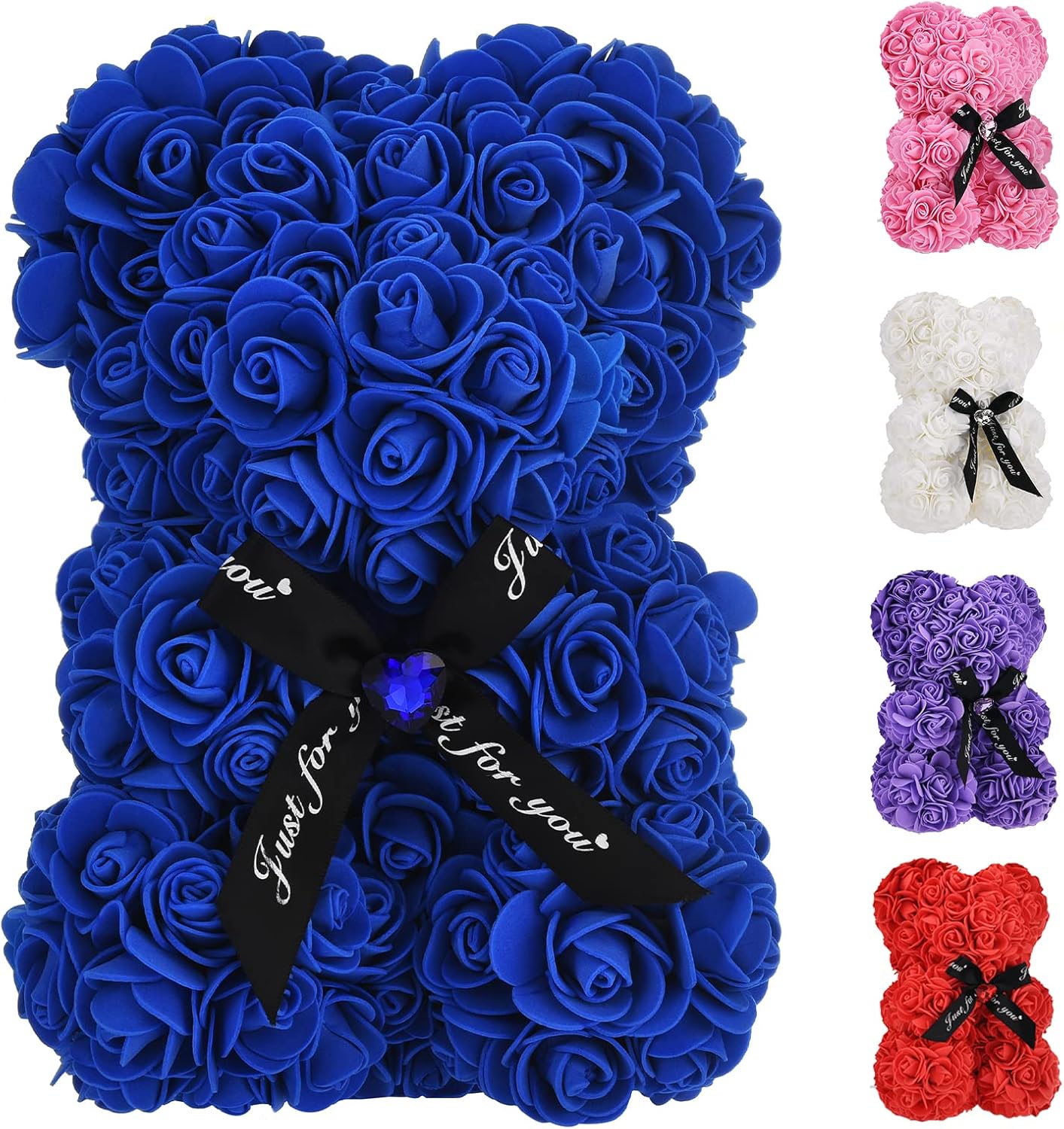 Artificial Rose Flower Bear,Perfect Romantic Gift for Her, Valentine's Mother's Day, Christmas, Birthday,Thanksgiving Party Anniversary Girl Friend Wife with Heart-Shaped Diamond,Sapphire Bule