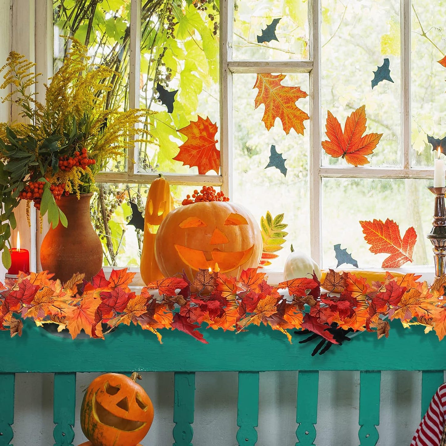 CQURE 36 Pack Fall Leaf Garland, Total212.4Ft Artificial Fall Vines Autumn Garland Fall Maple Leaves Thanksgiving Decor for Home Wedding Fireplace Party