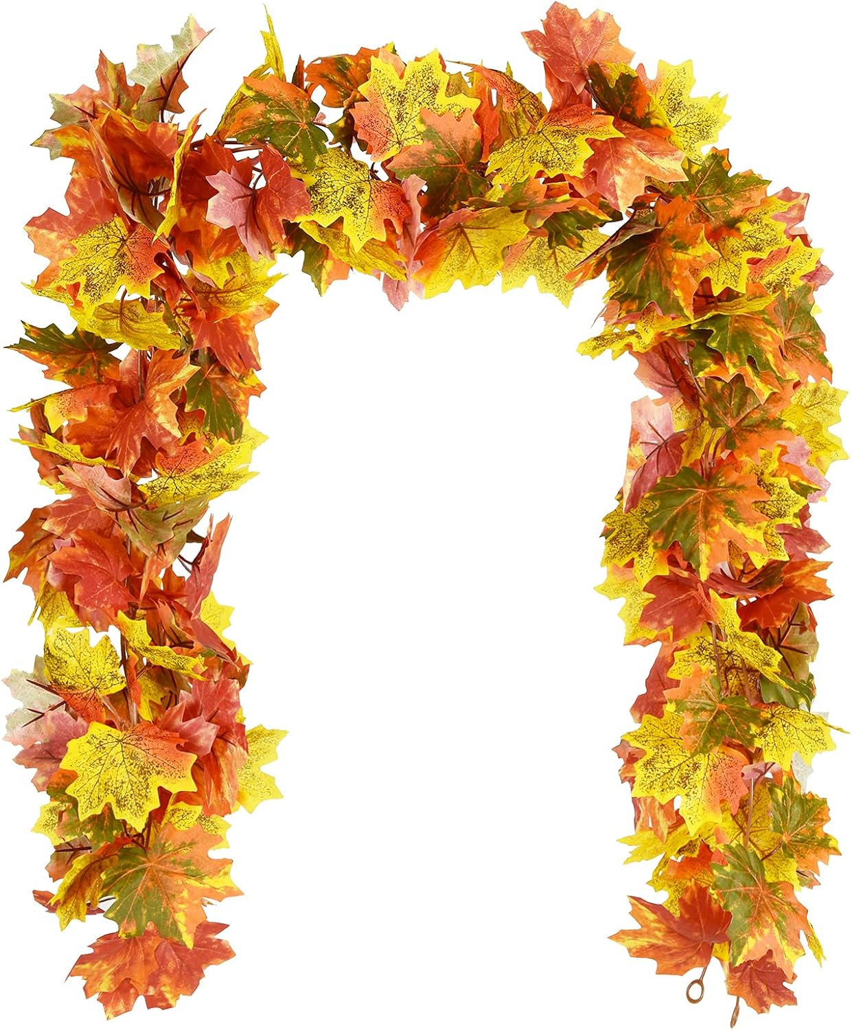 2 Pack Fall Maple Leaf Clearance, Hanging Vine Artificial Autumn Foliage Thanksgiving Decor for Home Wedding Fireplace Party Christmas (Orange)