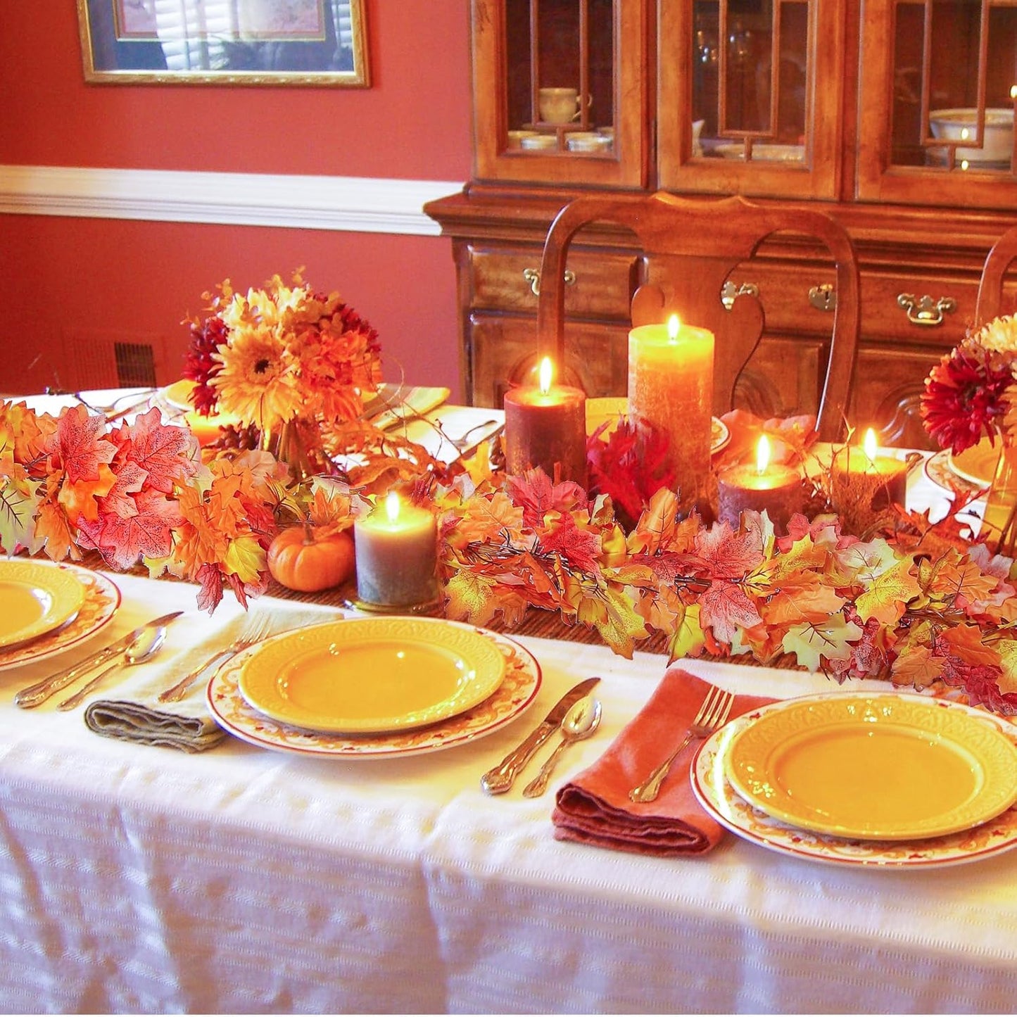 3 Pack Fall Maple Garland 6Ft Artificial Maple Leaf Leaves Autumn Garland Hanging Fall for Table Front Door Thanksgiving Decor (3)