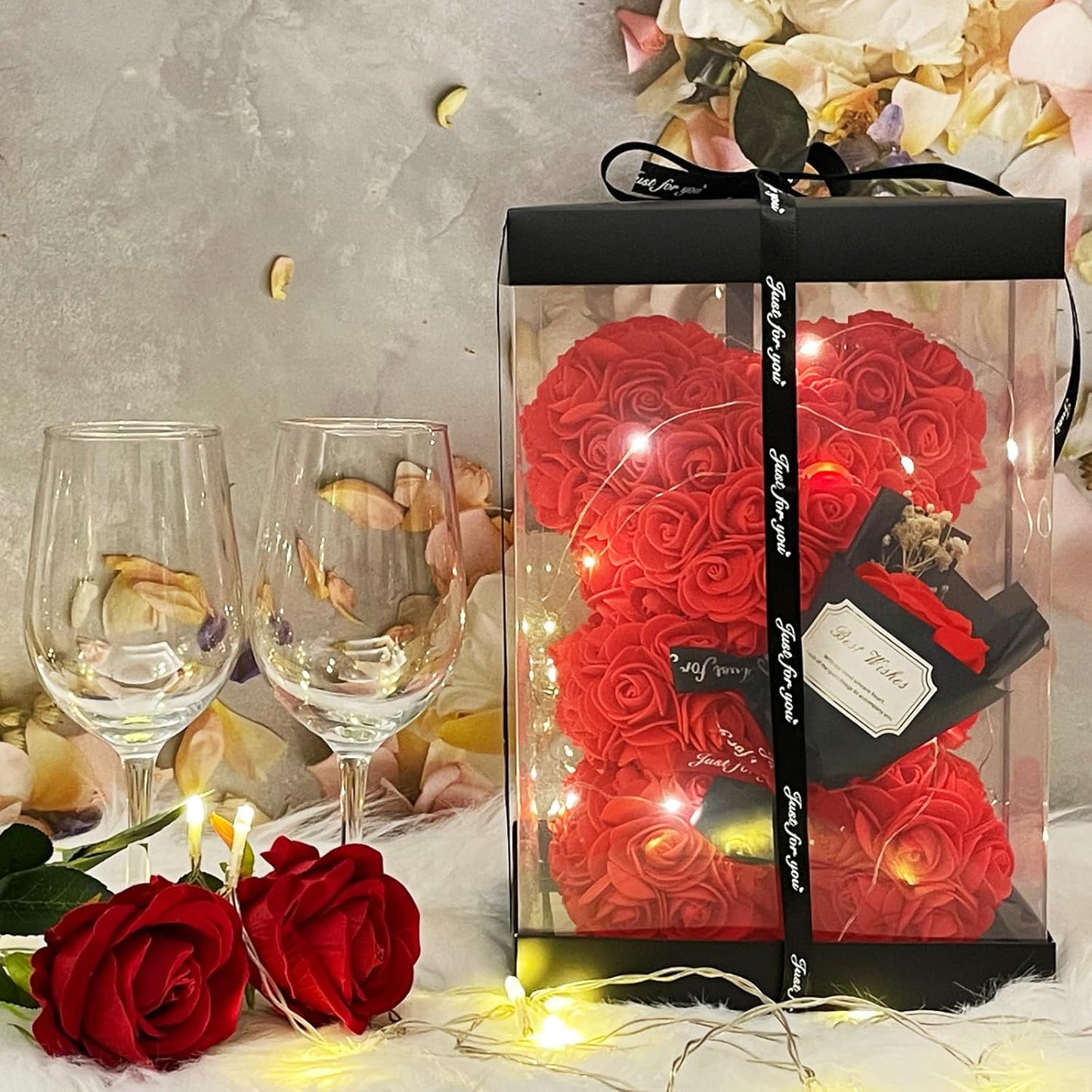 Mothers' Day Gift For Mom Grandma Red Rose Flower Teddy Bear Blind Box Pearl Necklace For Valentine’s day Birthday Holiday Gifts For Her, Wife Girlfriend Women Gift Wedding Anniversary Home Decor