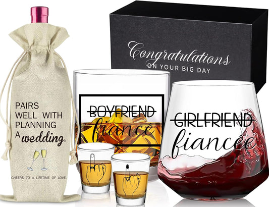 Engagement Gifts for Couples - Fiance Fiancee Engagement Gift Wine Whiskey Glass, Engaged Gifts for Boyfriend,Girlfriend,Couples Newly Engaged