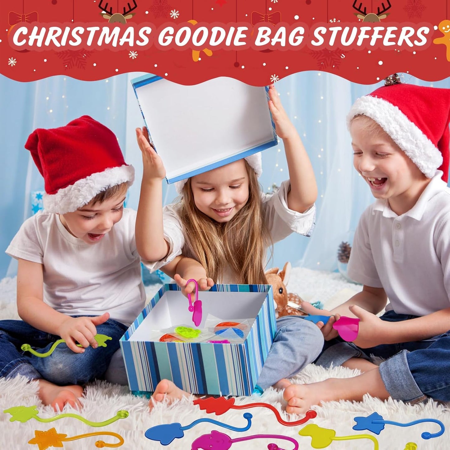 Christmas Sticky Hands Bulk 42PCS Christmas Party Favors for Kids Stocking Stuffers for Kids Stretchy Sticky Hand Toy Goodie Bag Stuffers Fillers Toys Classroom Prizes Carnival Birthday Party Supplies
