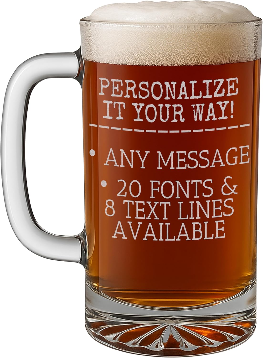 Personalized Engraved 16oz Glass Beer Mug - Custom Beer Gifts, Customized Father's Day, Gift for Dad, Birthday Present for Him, Boyfriend Brother, Gifts for Men Etched - Your Text Here