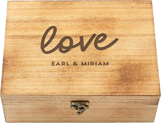 Let's Make Memories Personalized Wooden Keepsake Box With Hinged Lid - Wood Memento Box - Decorative Storage - Home Decor - For Couples, Wedding, Newlyweds - Laser Engraved - Love Script