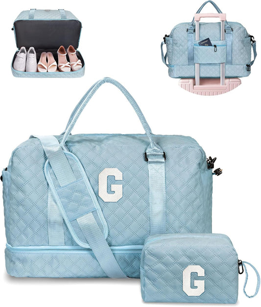 Gifts for Girls-Teen Weekender Bags, Personalized Weekender Bag, Monogram Overnight Bag, Letter Travel Bag with Makeup Bag,Personalized Gift Idea for Women Her (Letter G)