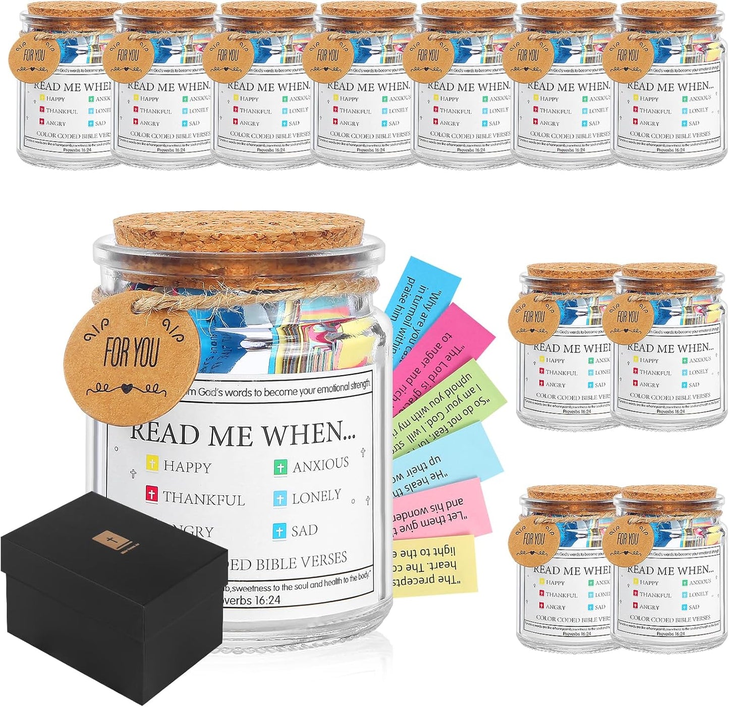 12 Pack Bible Verse Jar,Read Me When Bible Verses Jar for Emotions and Feelings,Church Gift Bulk,Christian Gifts for Women,Religious Graduation Gift,Prayer Hope Jars,Christmas Gifts For Kids