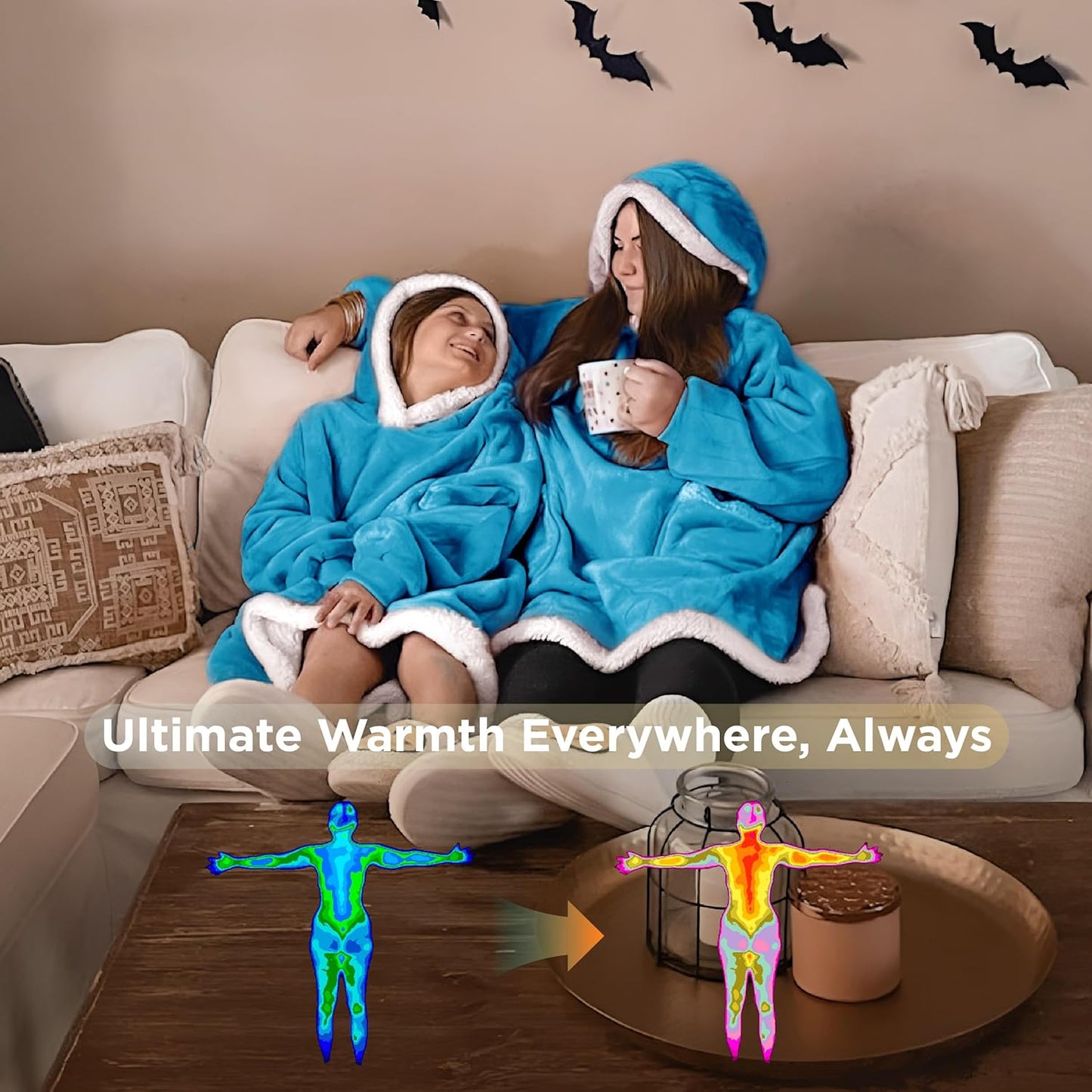 Bedsure Blanket Hoodie, Wearable Blanket for Adults & Kids as Gifts for Women Men, Birthday Gifts for Women Mom Girl Sherpa Oversized Hoodie, Aqua Blue, Kids