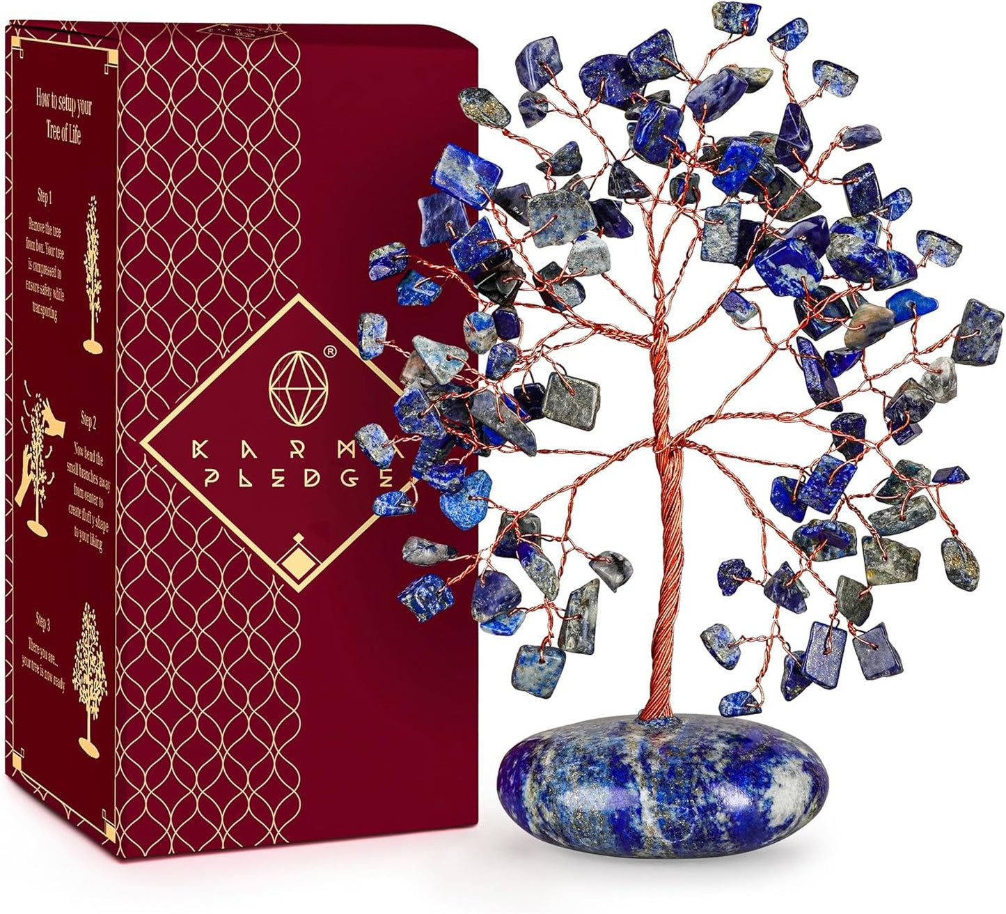 Crystal Tree of Life Home and Office Feng Shui Decor, Lapis Lazuli Healing Crystal Handmade Bonsai Tree for Positive Energy, Good Luck, Money, Christmas Decor, Birthday Gifts for Women, Mom