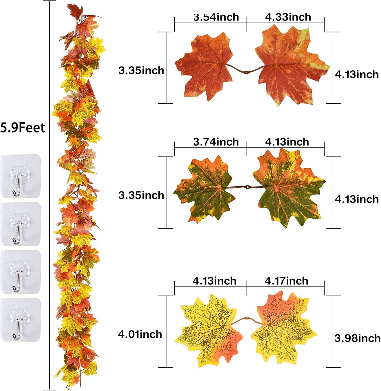 2 Pack Fall Maple Leaf Clearance, Hanging Vine Artificial Autumn Foliage Thanksgiving Decor for Home Wedding Fireplace Party Christmas (Orange)
