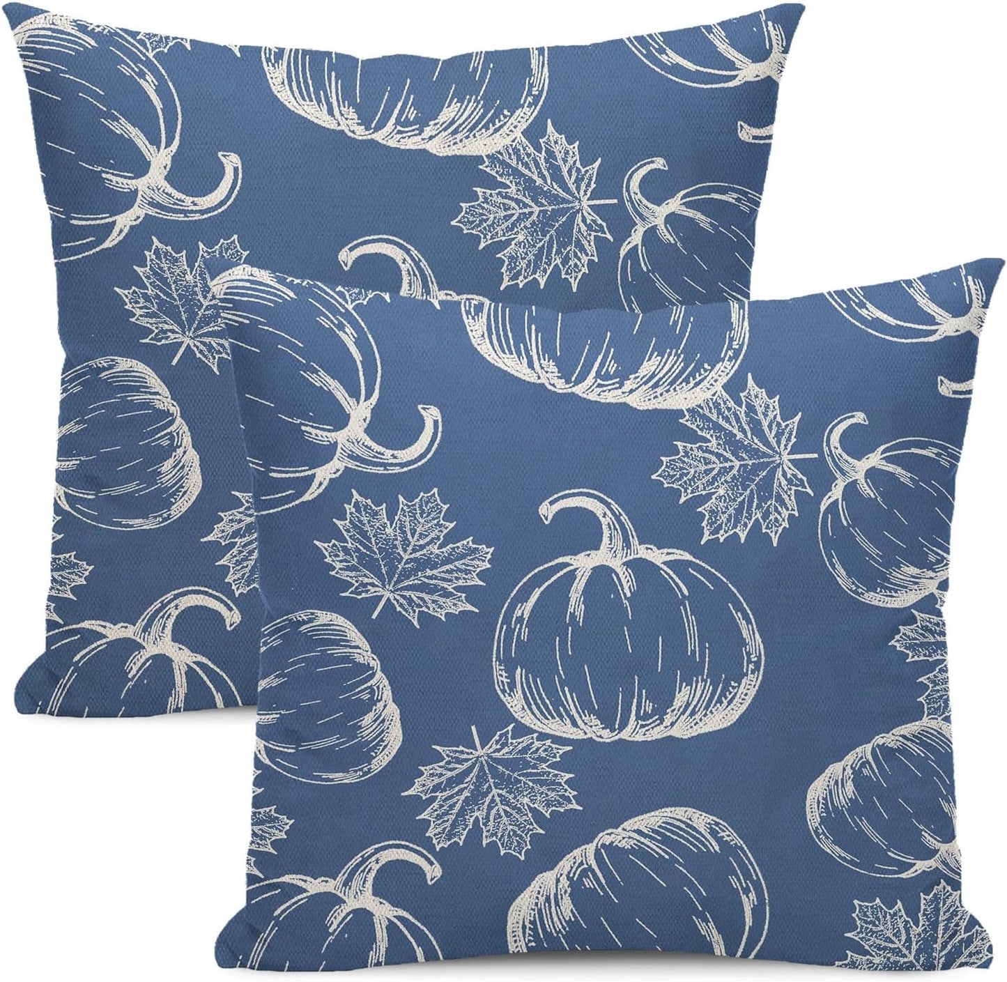 Fall Decor Pillow Covers 18x18 Set of 2 Autumn Navy Blue Pumpkin Maple Leaves Throw Pillow Covers Outdoor Fall Thanksgiving Decoration Pillowcase for Decorative Cushion Cover for Home Sofa