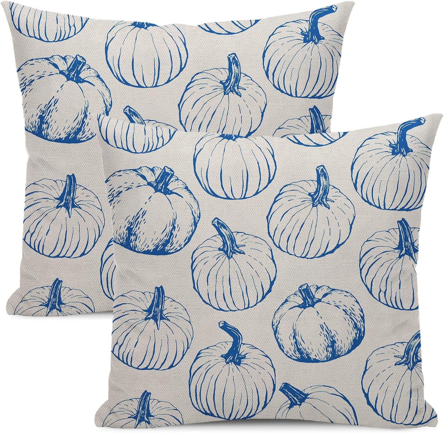 Fall Throw Pillow Covers 18 x 18 Set of 2 Navy Blue Pumpkin Pillow Covers Outdoor Decor Autumn Harvest Thanksgiving Decoration Pillowcase Farmhouse Decorative Linen Cushion Case for Home Sofa