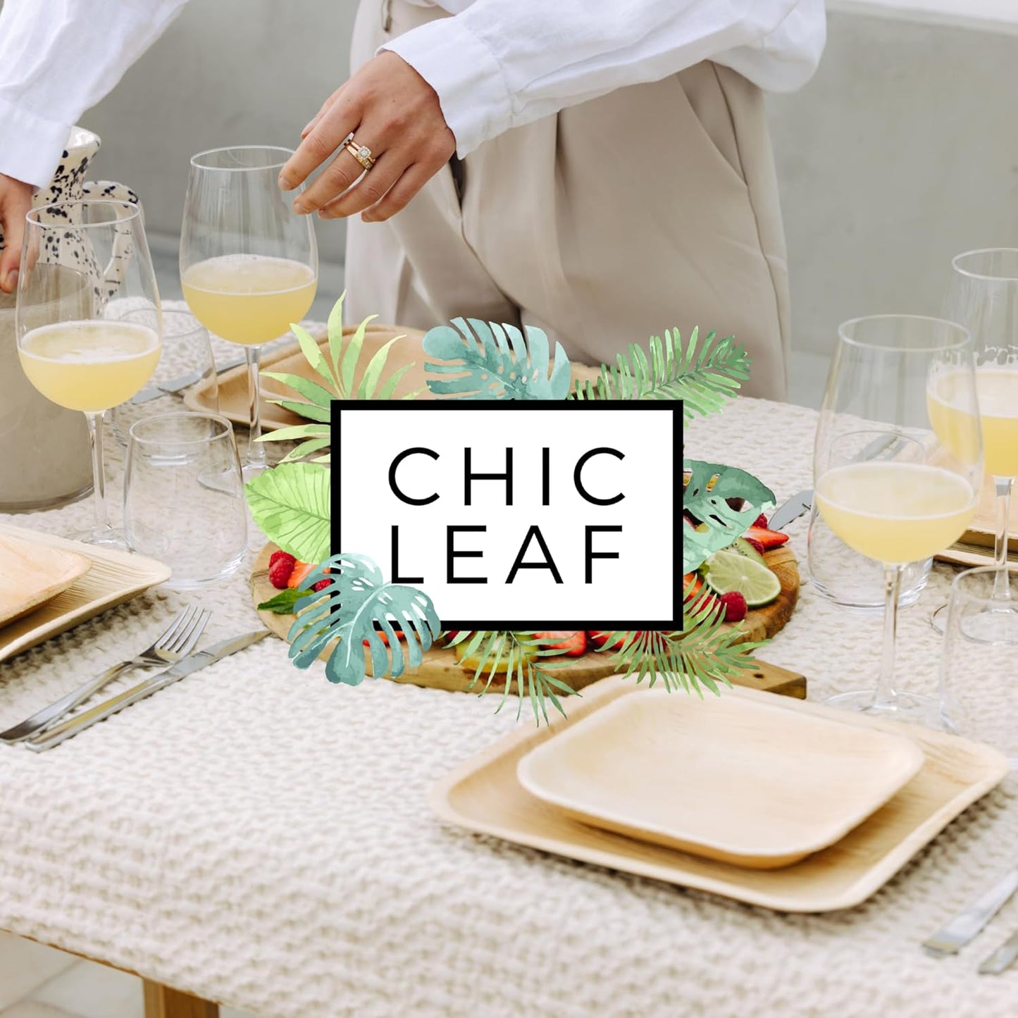 Chic Leaf Compostable & Biodegradable Palm Leaf Disposable Bamboo Plates | Disposable Party Plates for Appetizers - Party Supplies (6'' - 20 Pack)