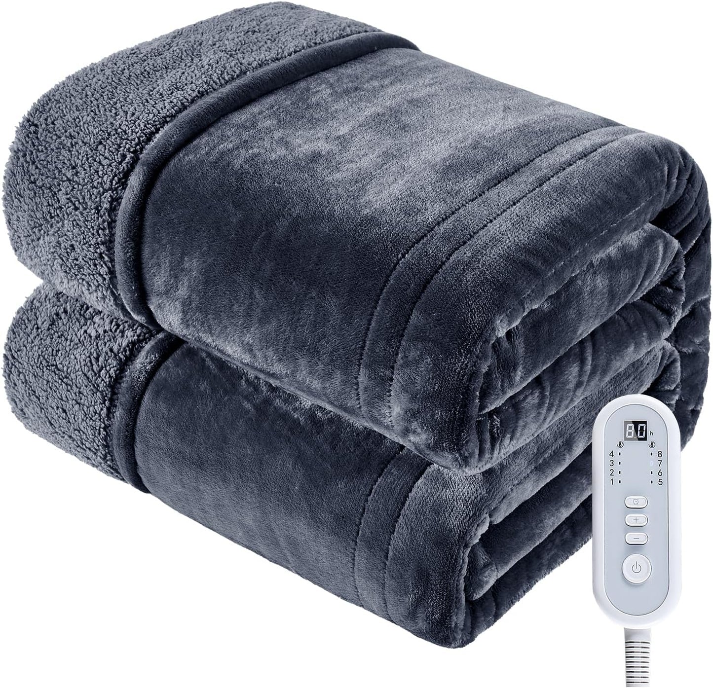 Heated Blanket Twin, Electric Blanket Soft Sherpa Flannel, 10 Hours Auto Shut-off & 8 Fast Heating Levels, Machine Washable ETL Certified, Heating Blanket for Bed & Sofa (62x84 inches, Gray)