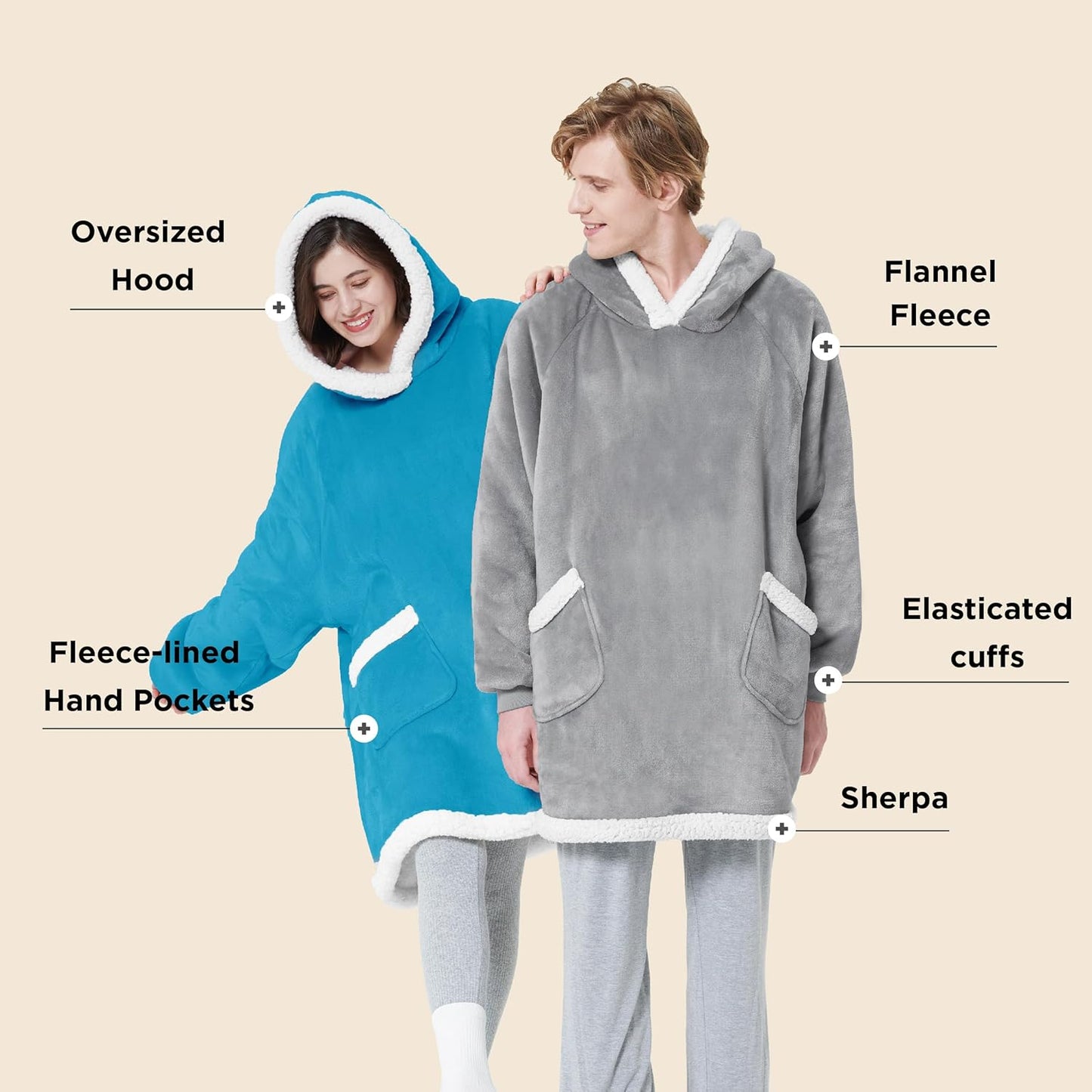 Bedsure Blanket Hoodie, Wearable Blanket for Adults & Kids as Gifts for Women Men, Birthday Gifts for Women Mom Girl Sherpa Oversized Hoodie, Aqua Blue, Standard