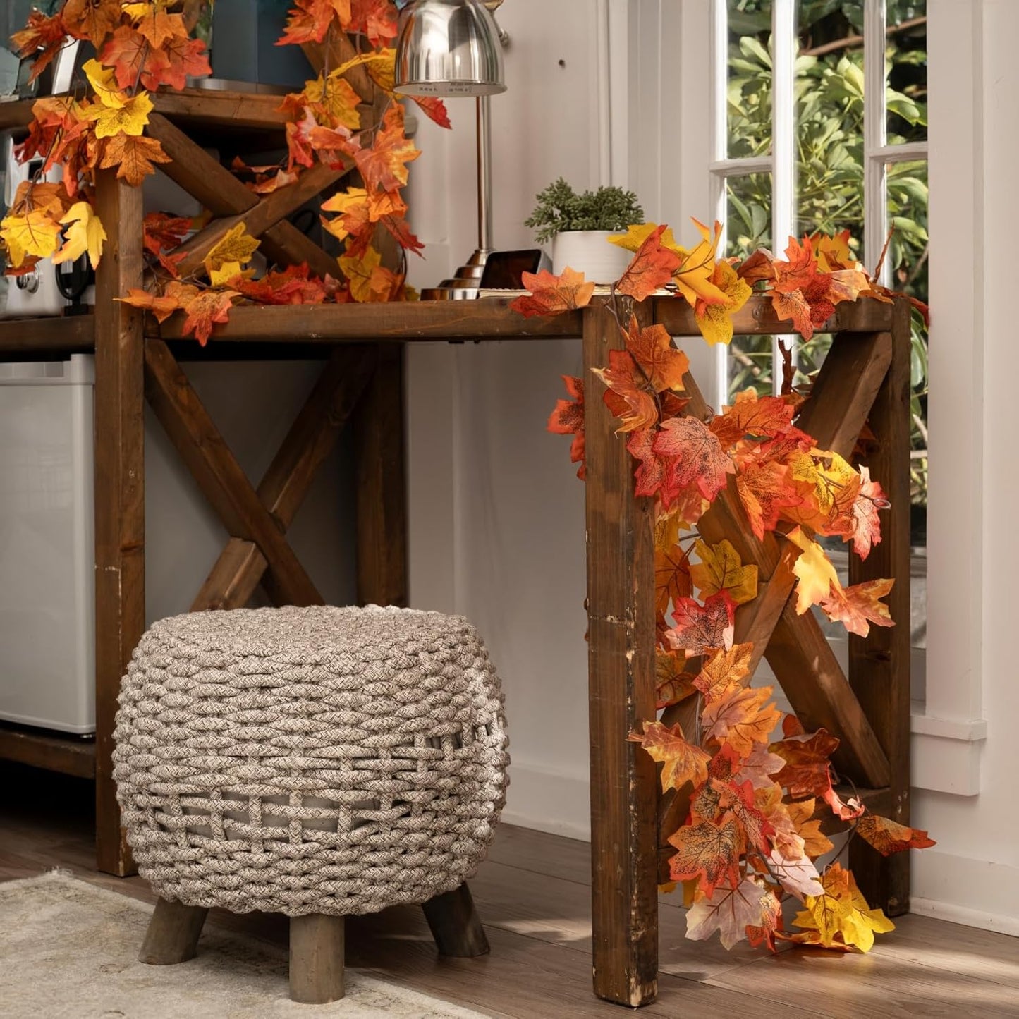 CQURE 12 Pack Fall Leaf Garland, 5.9Ft Artificial Maple Leaf Garland Fall Leaves Autumn Hanging Vines Maple Leaves Thanksgiving Decor for Home Wedding Fireplace Party