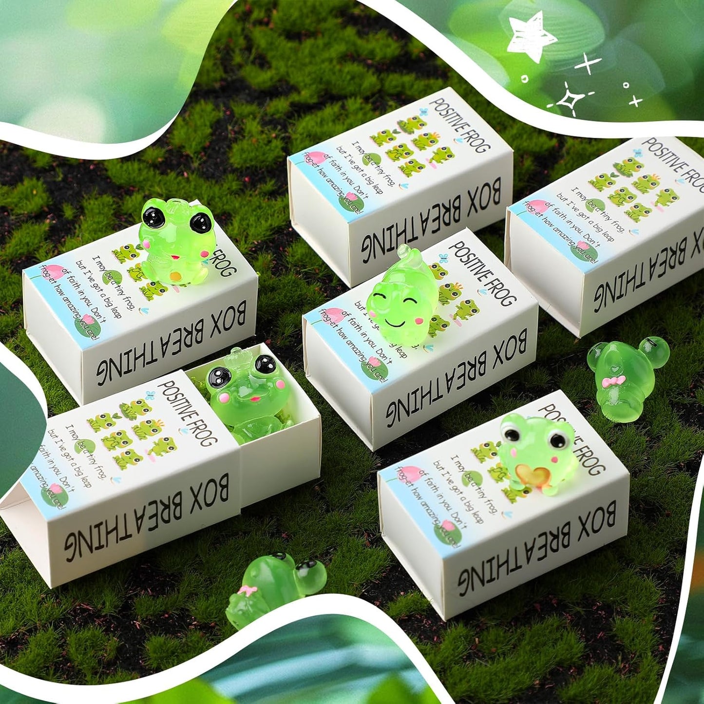 48 Sets Employee Appreciation Gifts Bulk Luminous Resin Animals Breathing Box Party Favor, Team Building Emotional Support Gifts Positive Thank You for Staff Coworkers(Frog)