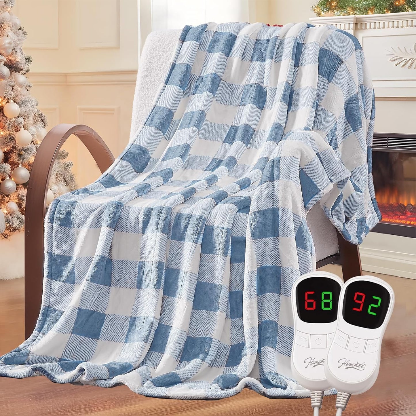 Homemate Electric Blanket Heated King Size - 100“x90“ Ultra Soft Cozy Flannel Heating Blanket with 10 Fast Heat Levels 8 Hours Auto Off Over-Heated Protection ETL Certification Keep Warm in Home
