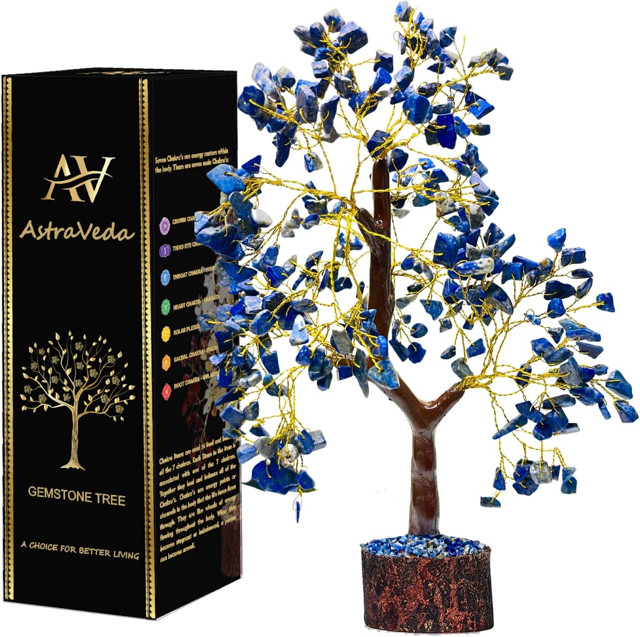 Lapis Lazuli Tree of Life - Crystal Feng Shui Positive Energy Meditation Gift - Spiritual Items With 300 Beads