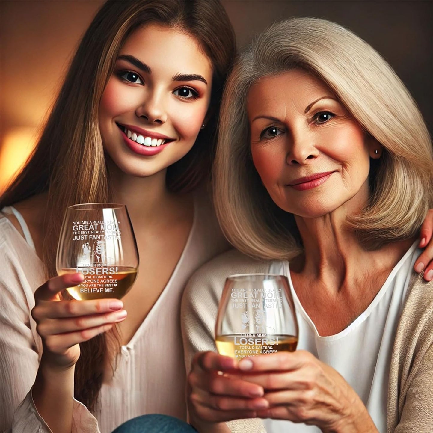 BETHEGIFT Gifts for Mom from Daughters, Son, Kids on Birthday, Christmas - Wine Glass for Xmas - Durable Crystal, Perfect for Mother - Mom Wine Glass 14oz