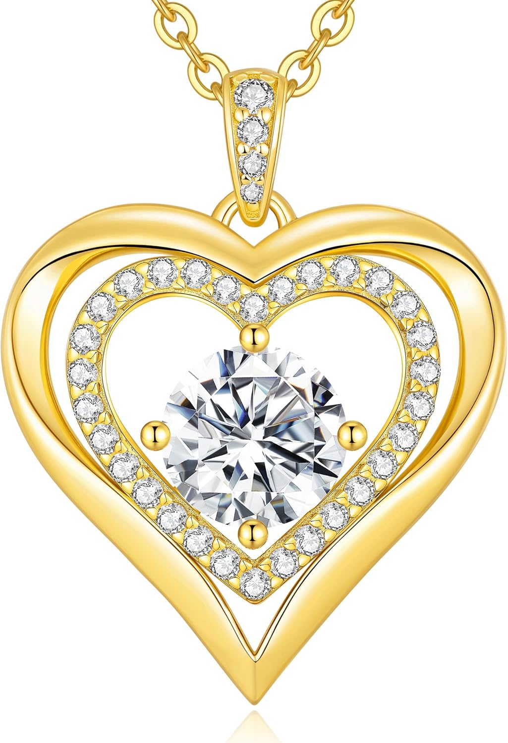 Moissanite Heart Pendant Necklaces for Women, 925 Sterling Silver Gold Plating Lab-Created Gem Necklace Engraved with 'I LOVE YOU', Ideal Anniversary Birthday Christmas Valentine Engagements Mothers Day Jewelry Gifts for Mom Wife Girlfriend Daughter Her